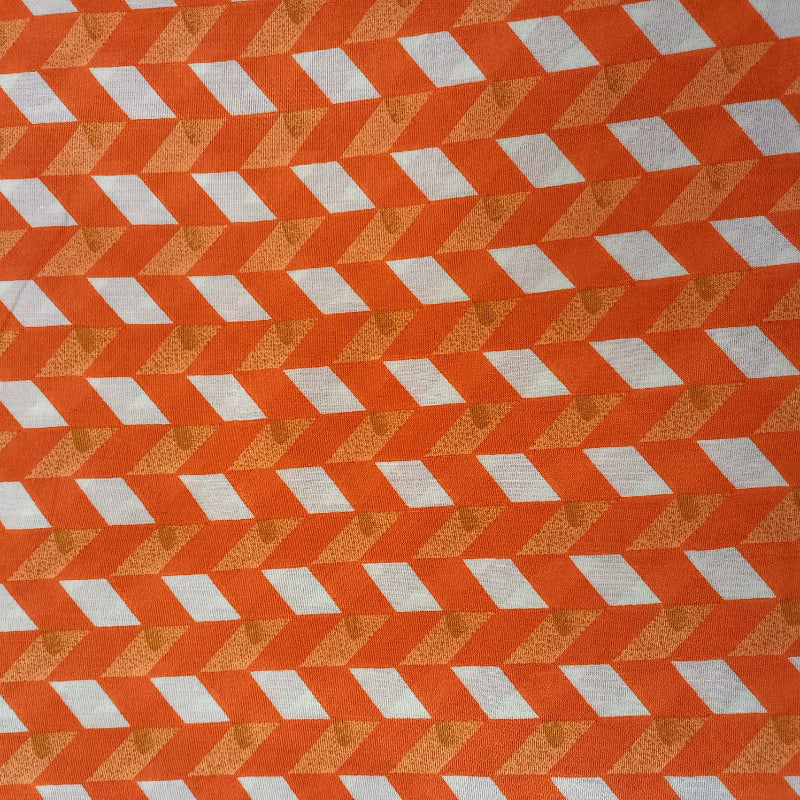 Fire Orange Color Printed Cotton Satin Fabric