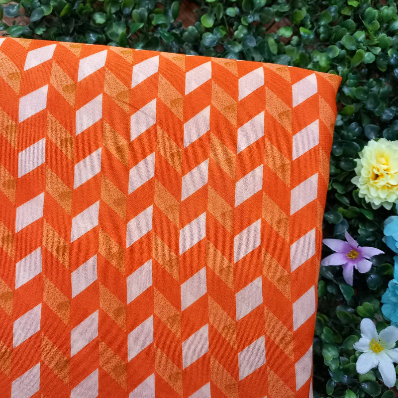 Fire Orange Color Printed Cotton Satin Fabric