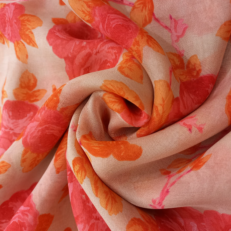 Multi-Color Floral Printed Tabi Silk Fabric