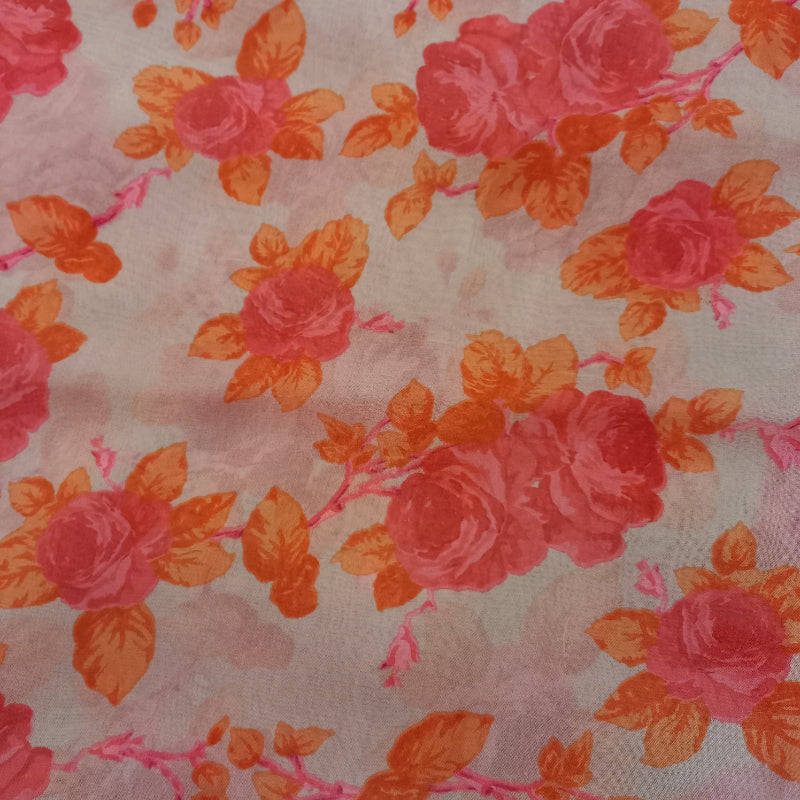 Multi-Color Floral Printed Tabi Silk Fabric