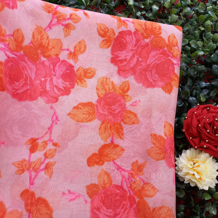 Multi-Color Floral Printed Tabi Silk Fabric