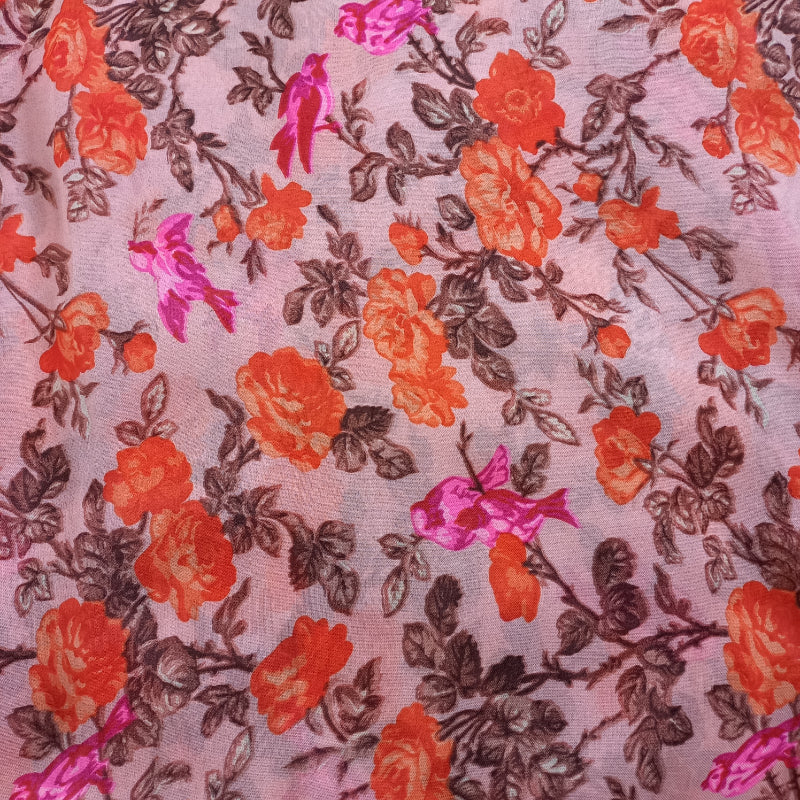 Pink Color Floral Printed Silk Fabric