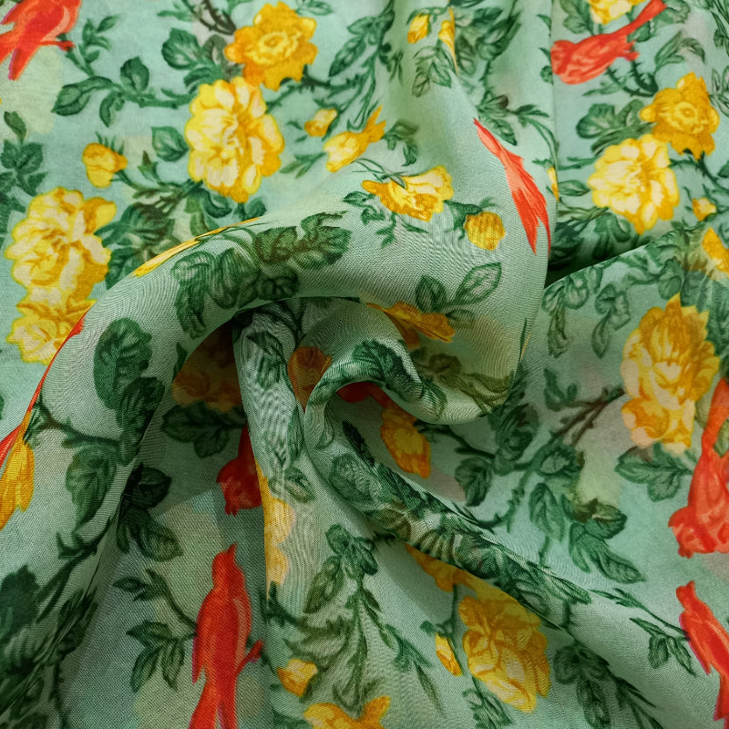 Multi-Color Floral Printed Silk Fabric