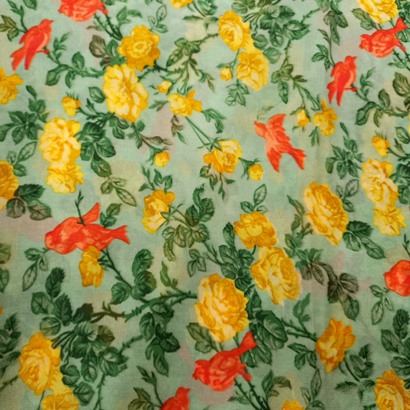 Multi-Color Floral Printed Silk Fabric