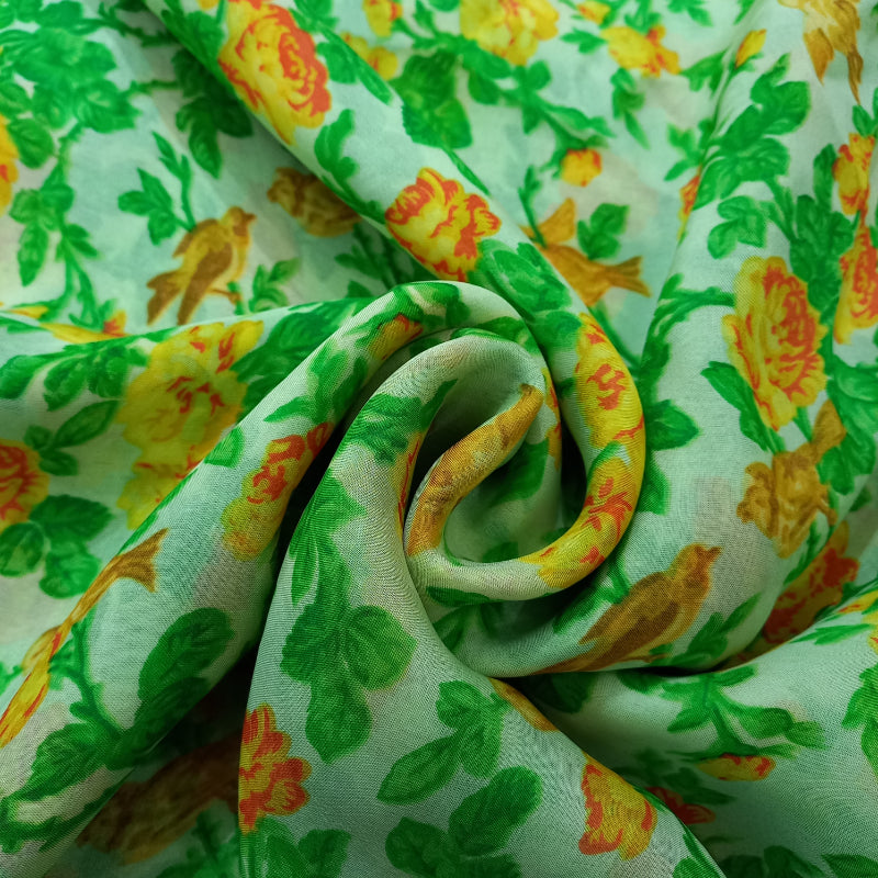 Multi-Color Floral Printed Silk Fabric