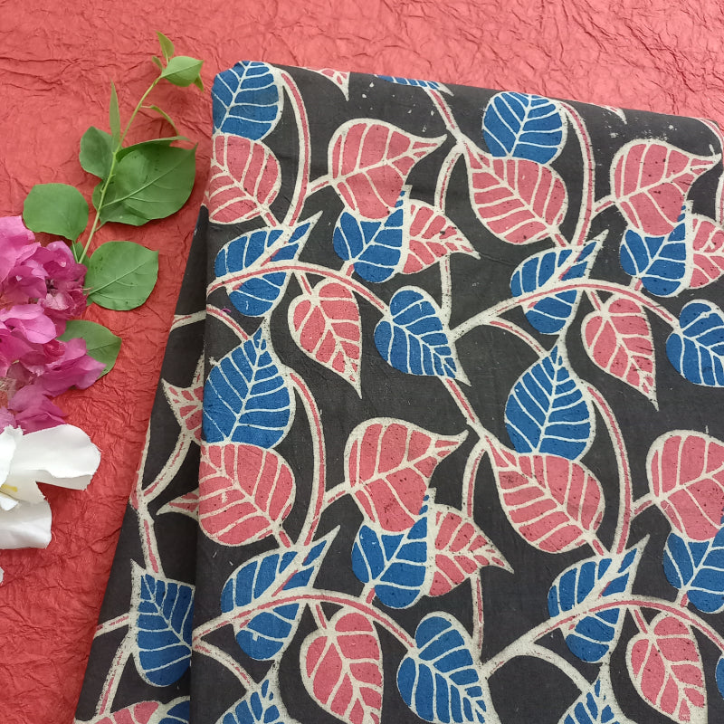 Black Colour Digital Kalamkari Printed Cotton Fabric