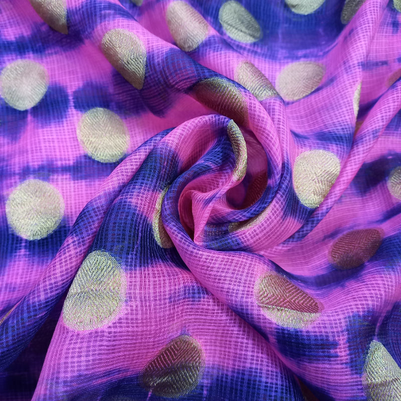 Hot Pink Color Tie and Dye Effect Zari Kota Silk Fabric