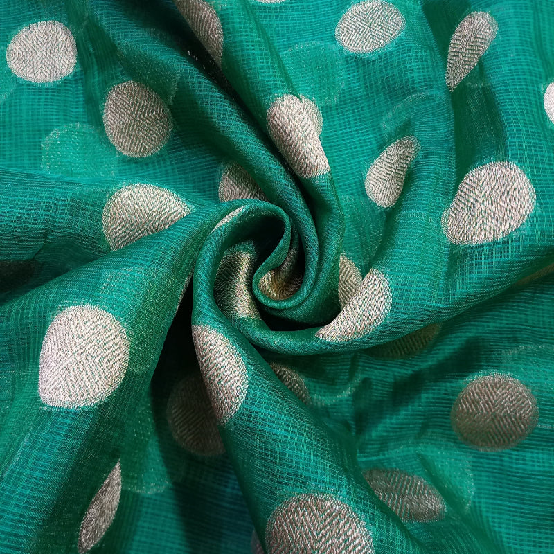 Green Color Zari Kota Silk Fabrric