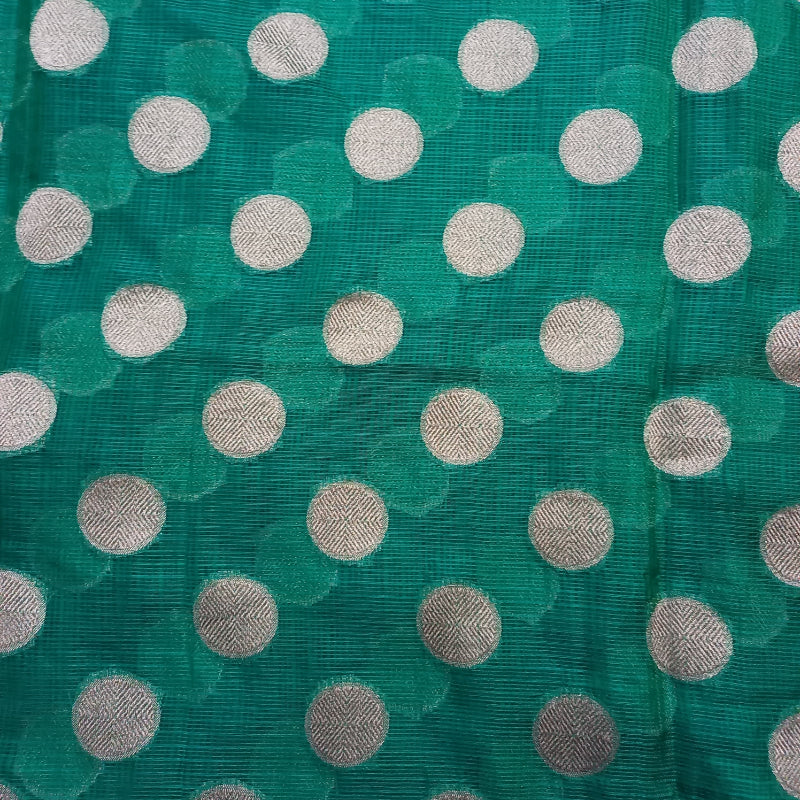 Green Color Zari Kota Silk Fabrric