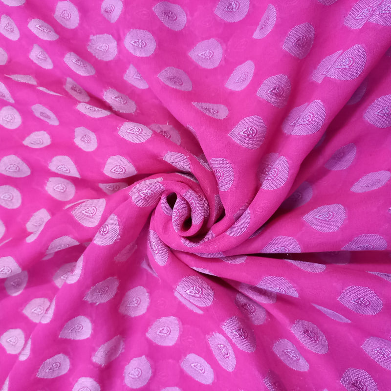 Hot Pink Color Mughal Motifs Georgette Fabric