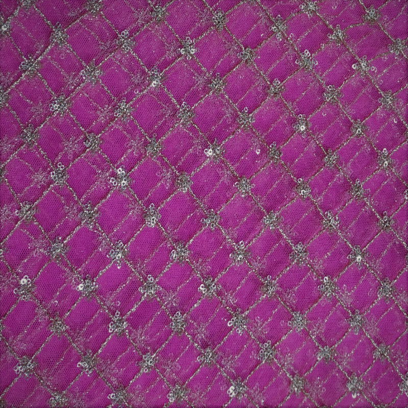 Fuchsia Pink Embroidered Net Fabric