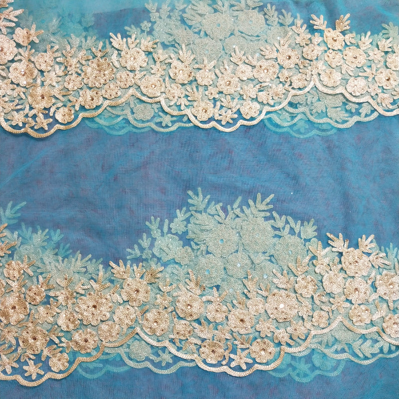 Sky Blue Embroidered Net Fabric