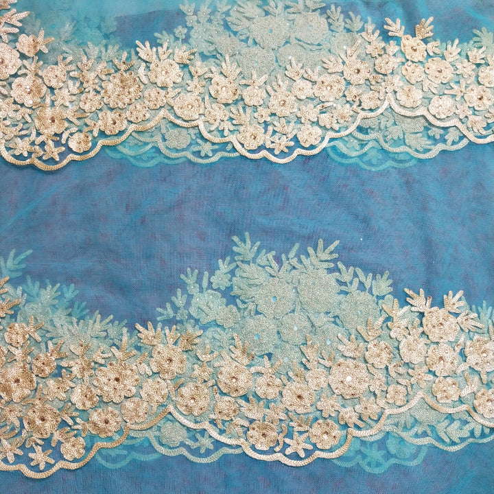Sky Blue Embroidered Net Fabric