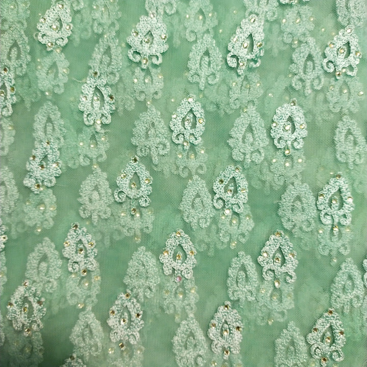 Pista Green Embroidered Net Fabric