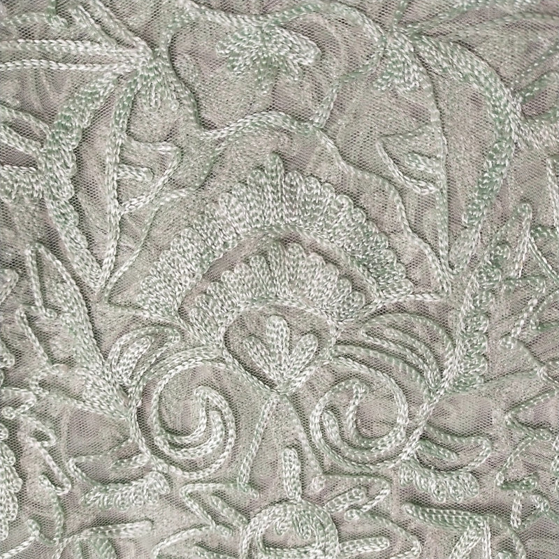 Light Pista Green Embroidered Net Fabric