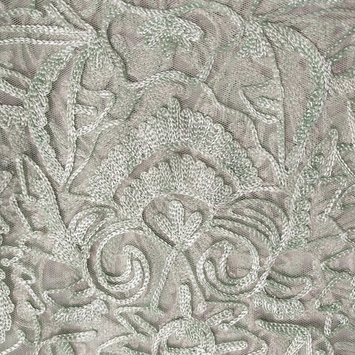 Light Pista Green Embroidered Net Fabric