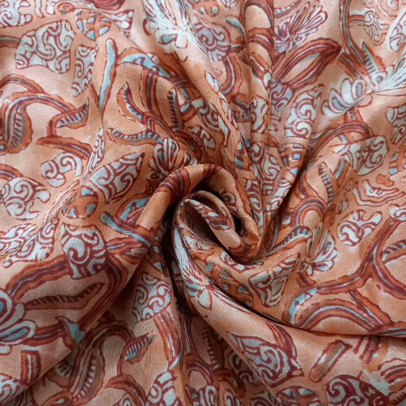 Golden Beige Color Floral Printed Silk Fabric