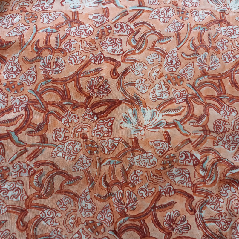 Golden Beige Color Floral Printed Silk Fabric