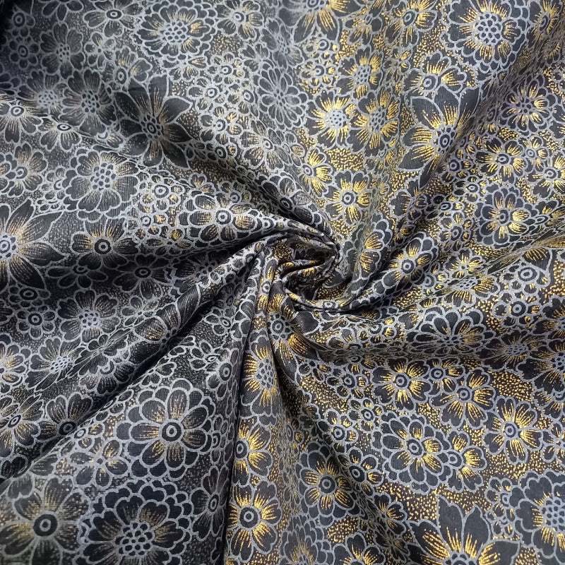 Black Floral Printed Cotton Fabric