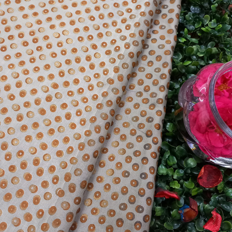 Off-White Color Foil Printed Linen Fabric