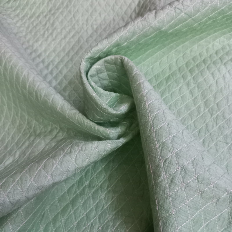 Pista Green Colour Dupion Silk Quilted Fabric