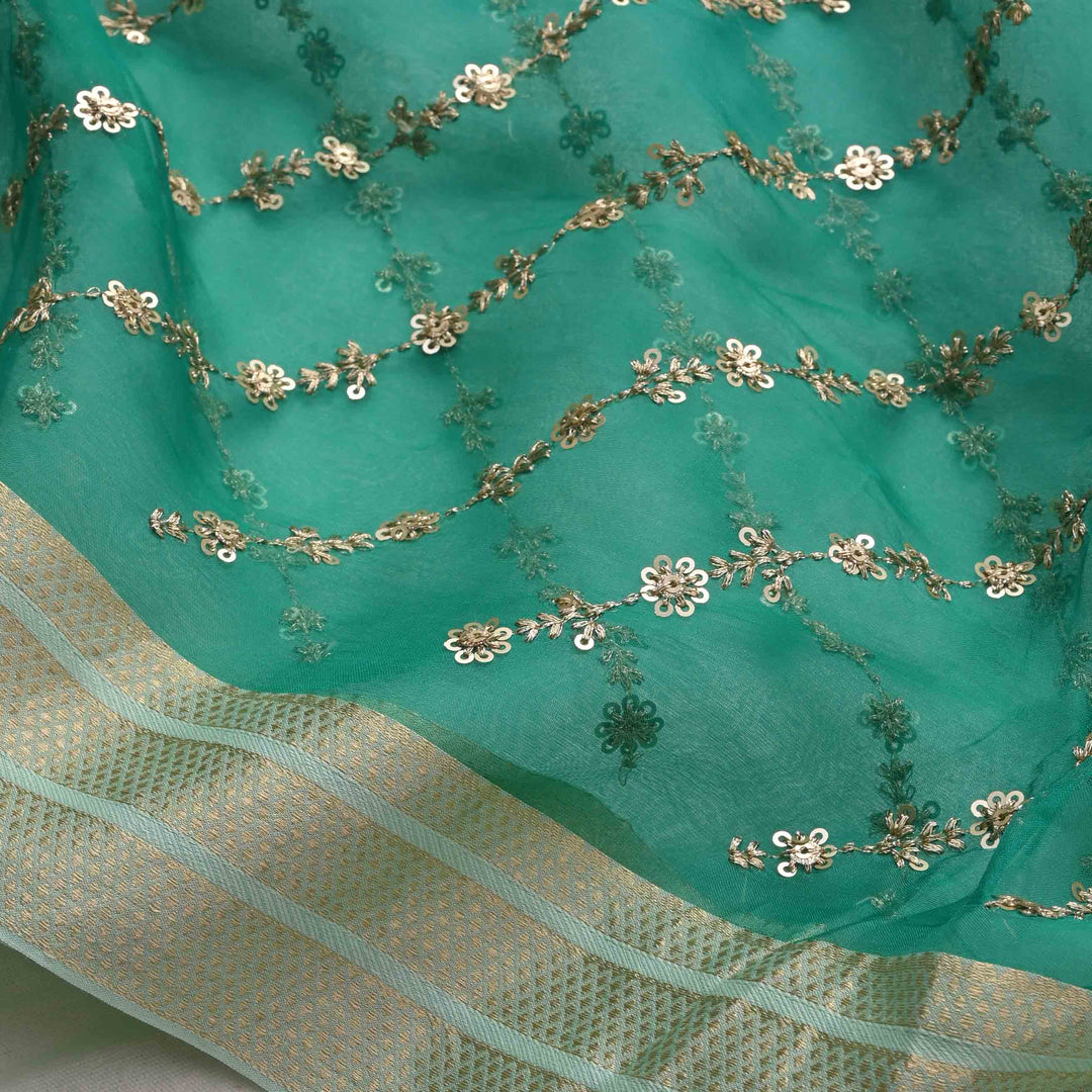 Jungle Green Organza Embroidery Dupatta