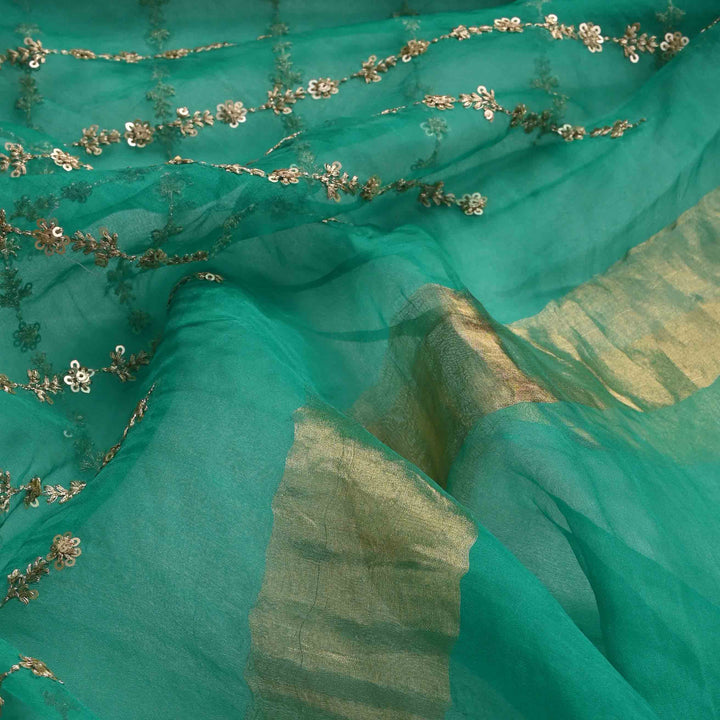 Jungle Green Organza Embroidery Dupatta