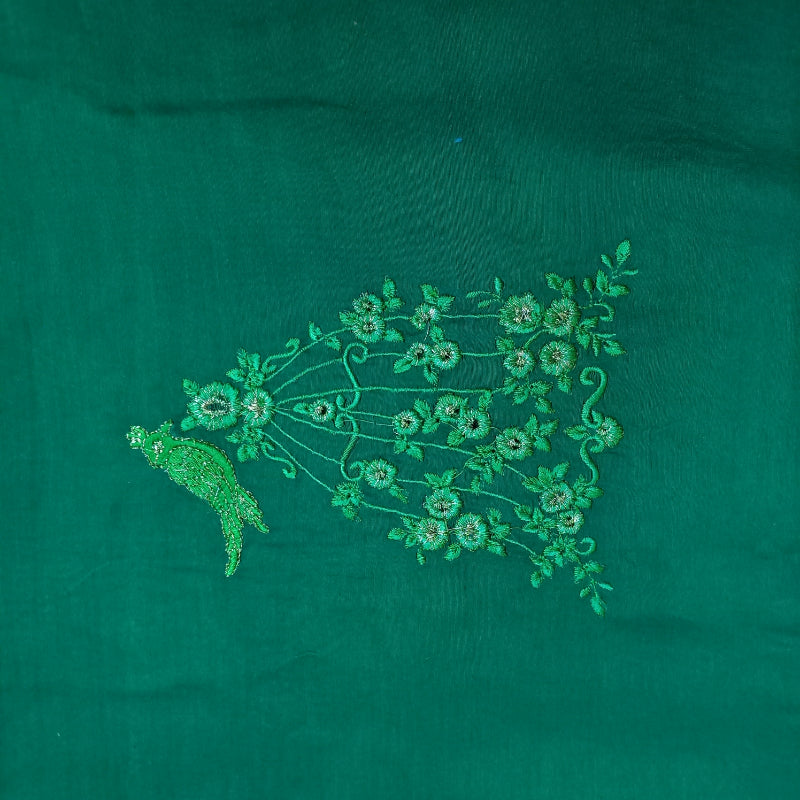 Leaf Green Embroidered Chanderi Fabric