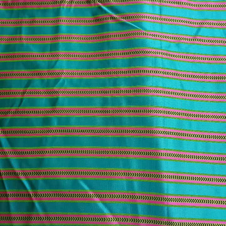 Teal Blue Color Satin Silk Stripes Fabric