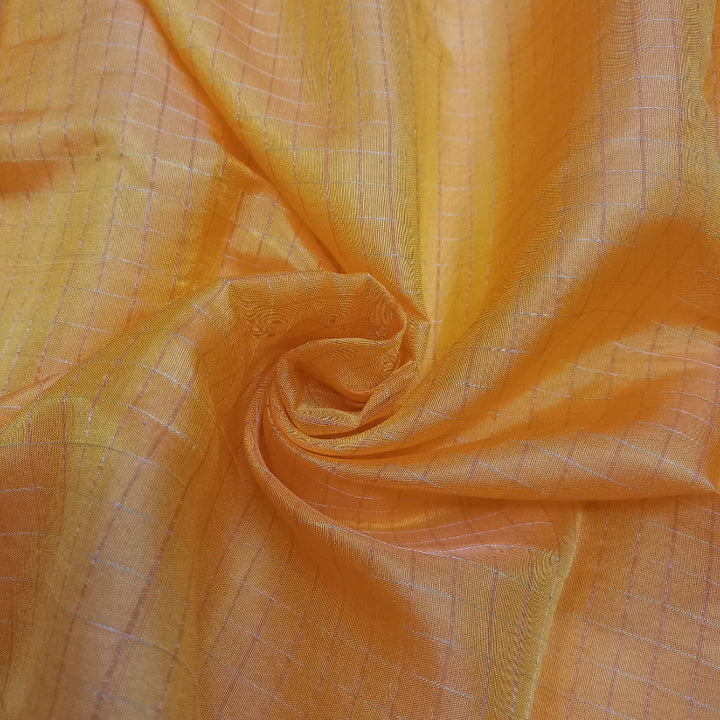 Gold Yellow Colour Checked Silk Fabric