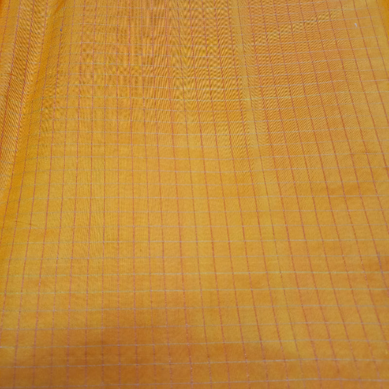Gold Yellow Colour Checked Silk Fabric