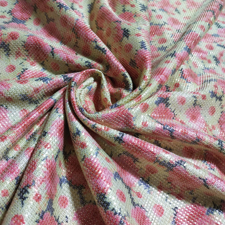 Cream And Pink Color Floral Print Fancy Fabric