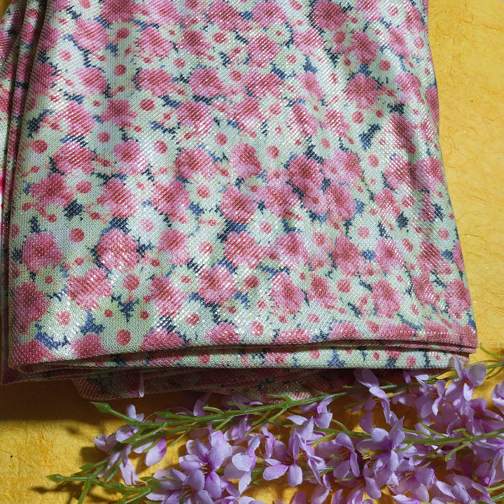 Cream And Pink Color Floral Print Fancy Fabric