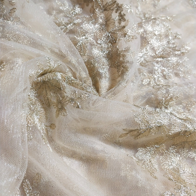 Illuminite  cream Color Embroidered Fancy Net Fabric