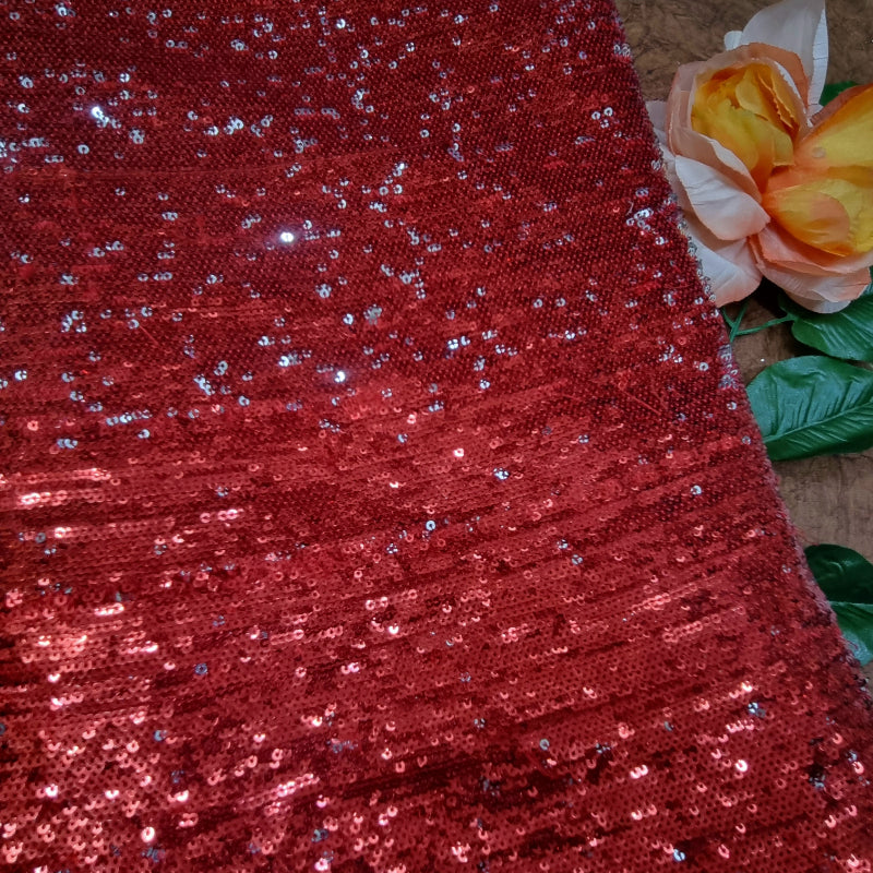 Red Sequins Work Fancy Fabric