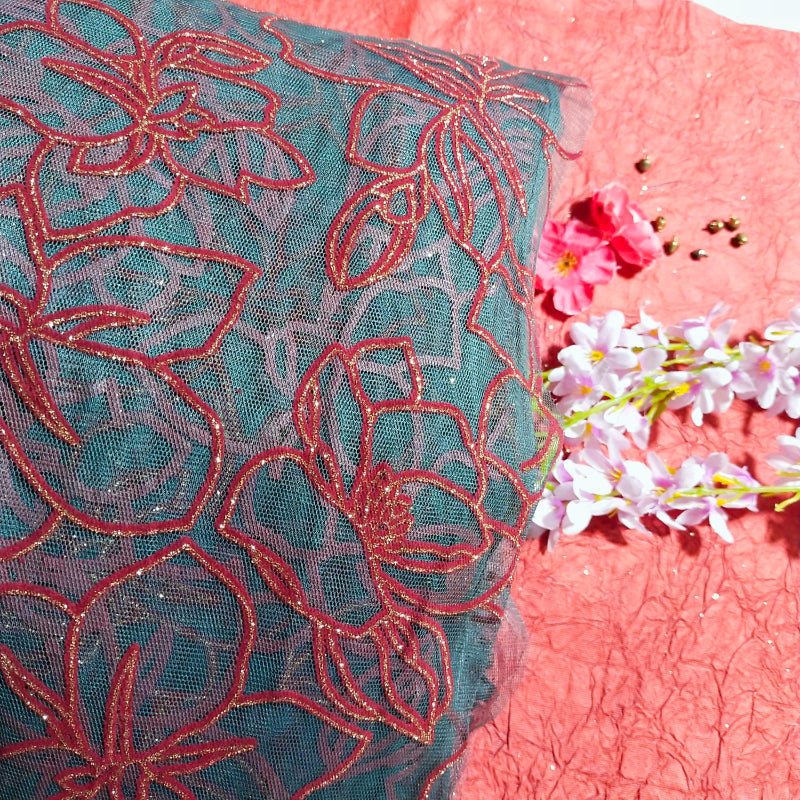 Bluish Grey Color Floral Jaal Textured Fancy Fabric