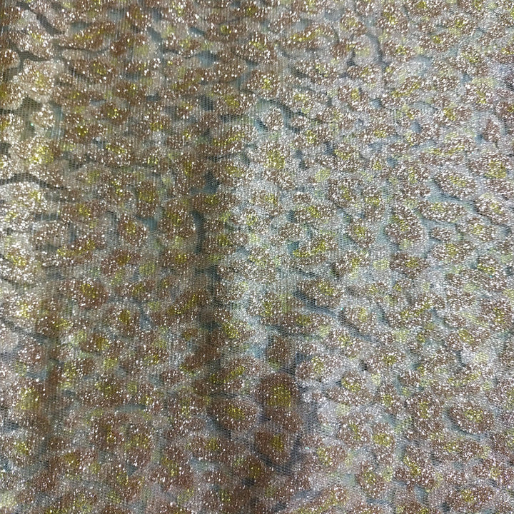 Winter Mint Cyan Green Color Shimmer Textured Fancy Net Fabric