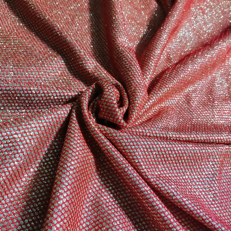 Golden With Brick Red Shimmery Textured Fancy Fabric