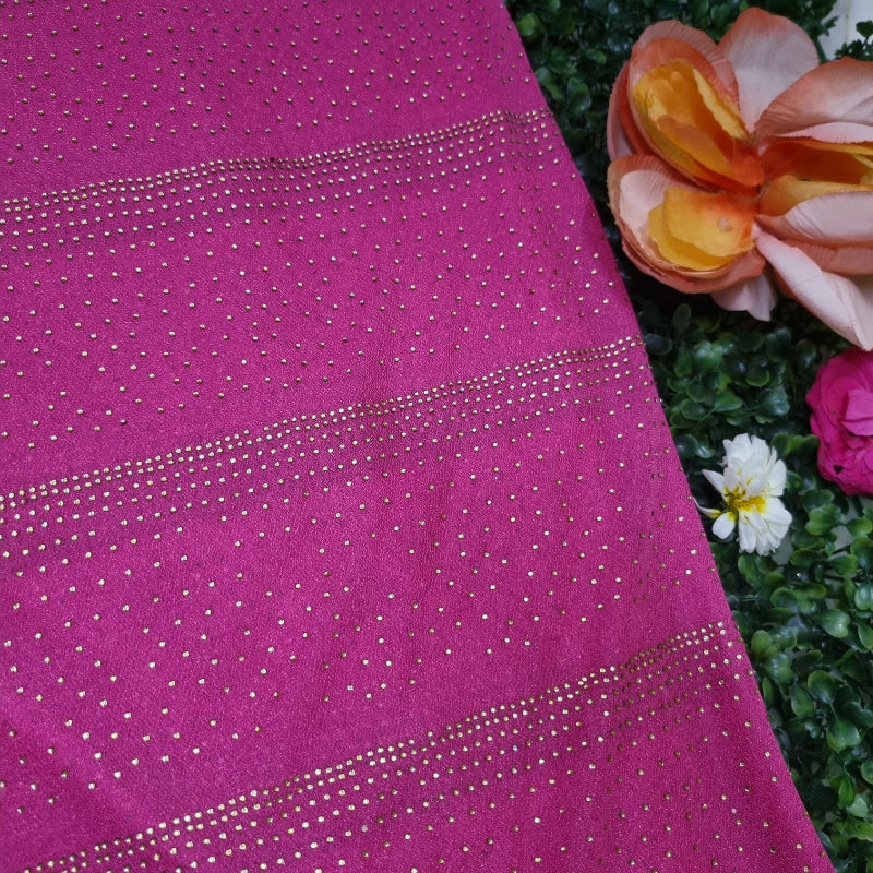 Hot Pink Colour Fancy Fabric With Mukaish Work