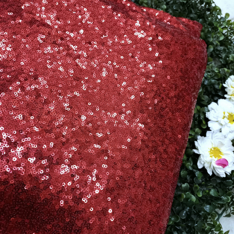 Red Color Sequins Fancy Fabric