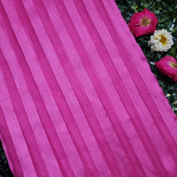 Hot Pink Color Stripes Printed Fancy Fabric