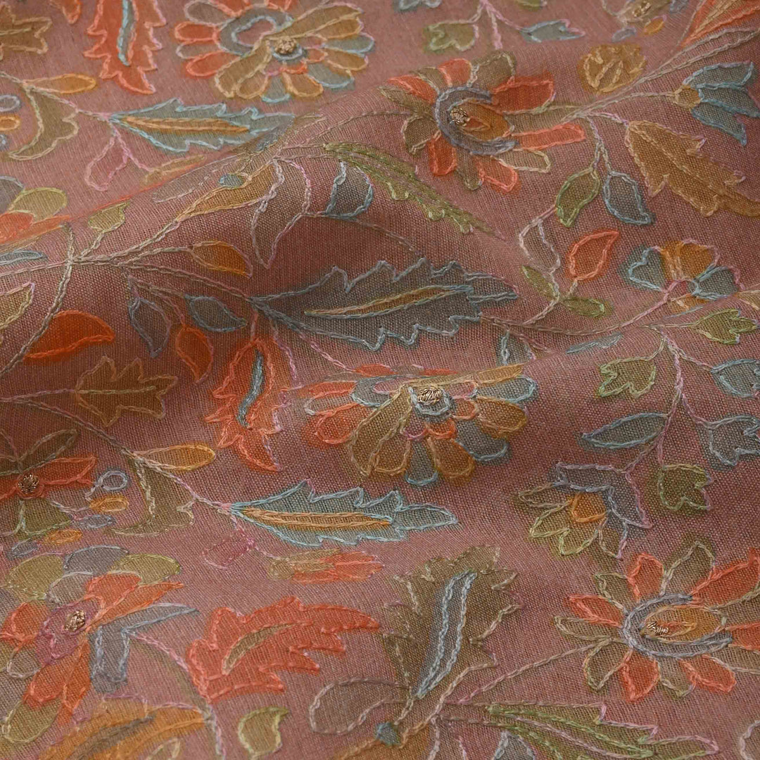 Tea Rose Chanderi Embroidery Fabric
