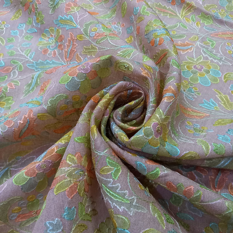Peach Pink Colour Chanderi Fabric With Floral Embroidery