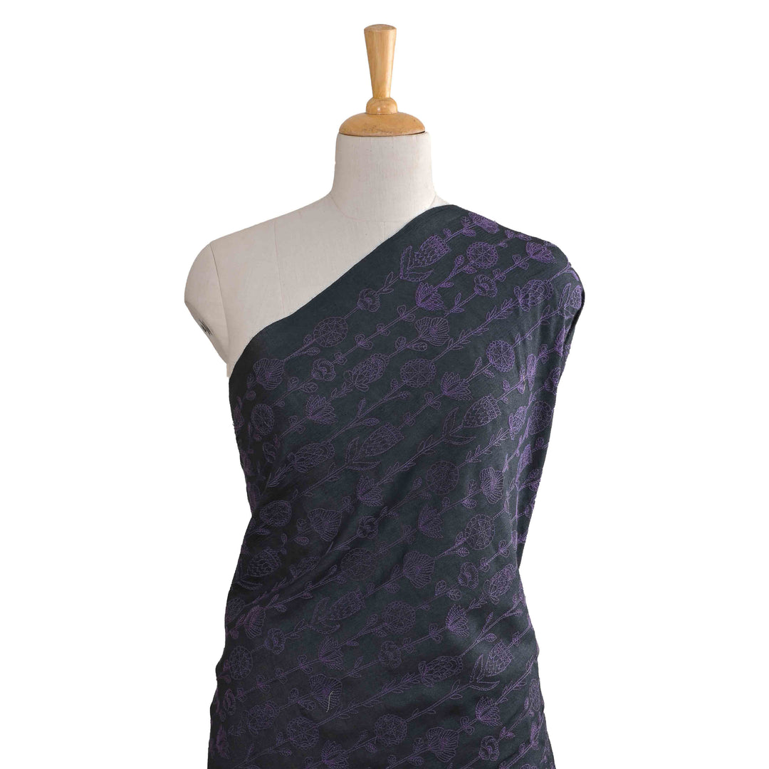 Deep Black-Blue Moonga Embroidery Fabric