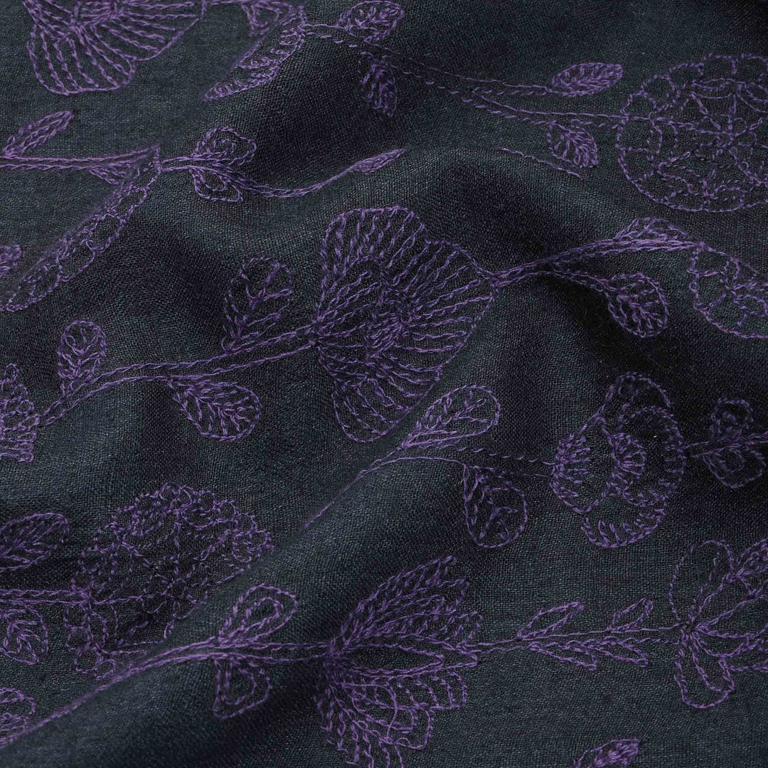 Deep Black-Blue Moonga Embroidery Fabric