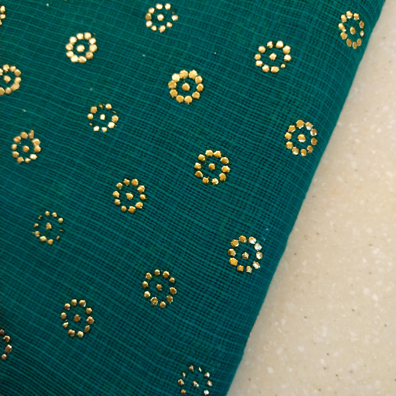 Bottle Green Tikki Work Kota Fabric