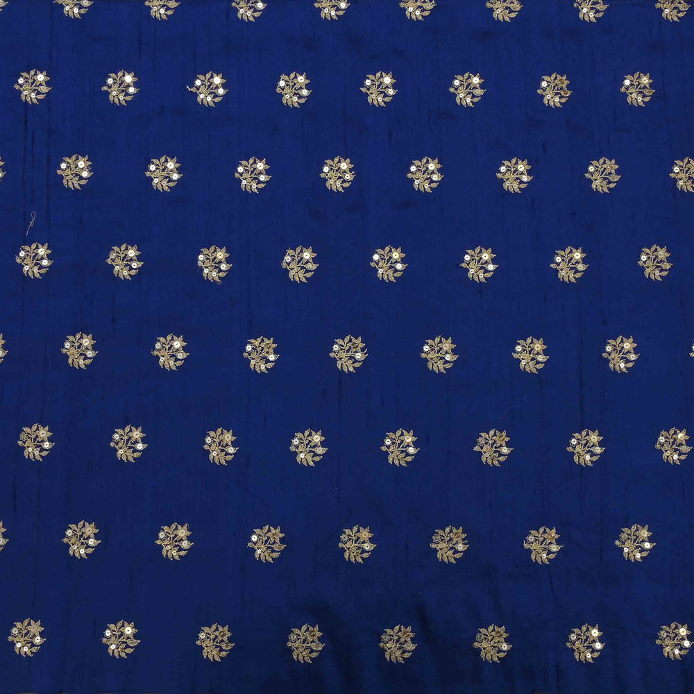 Royal Blue Raw Silk Embroidered Fabric