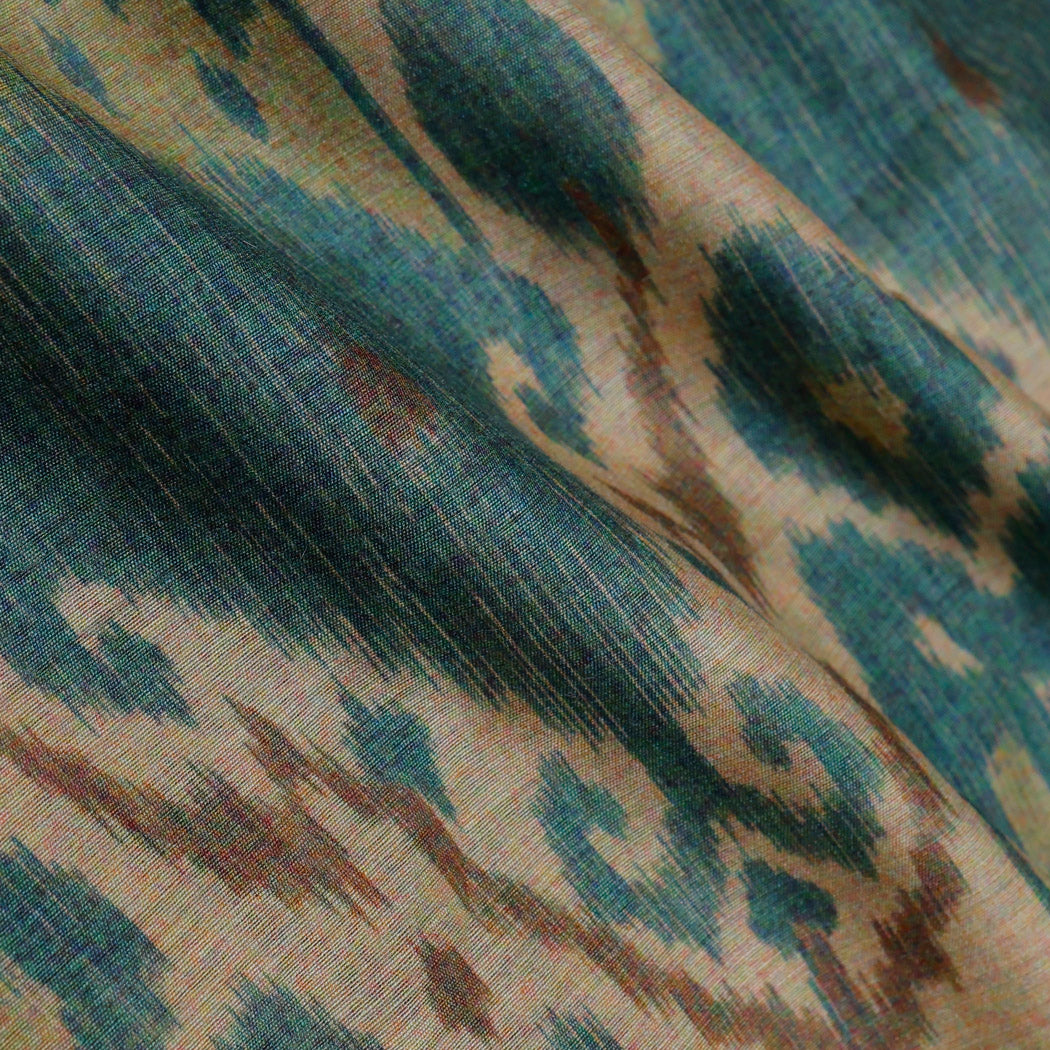Beige Colour Tussar Fabric With Ikkat Print