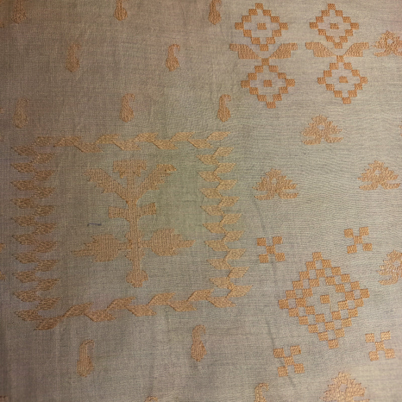 Light Gold Colour Tussar Embroidered Fabric
