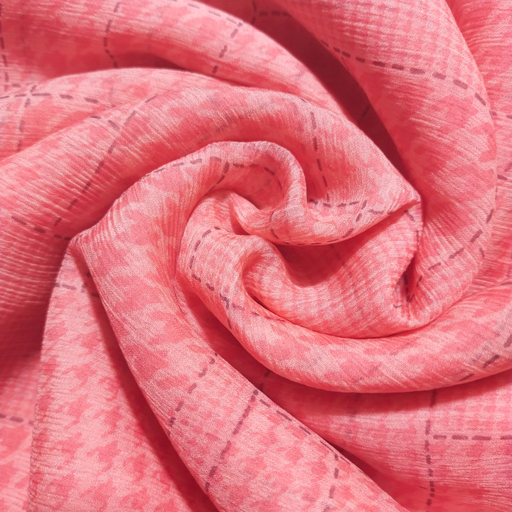 Rose Pink Color Geometric Digital Printed Chiffon Fabric